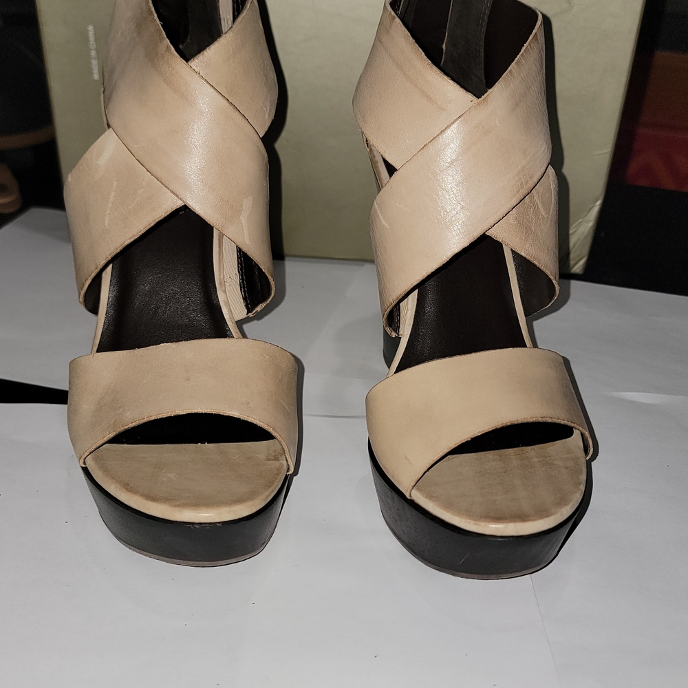 MIA Cream and Black Platform Wedges